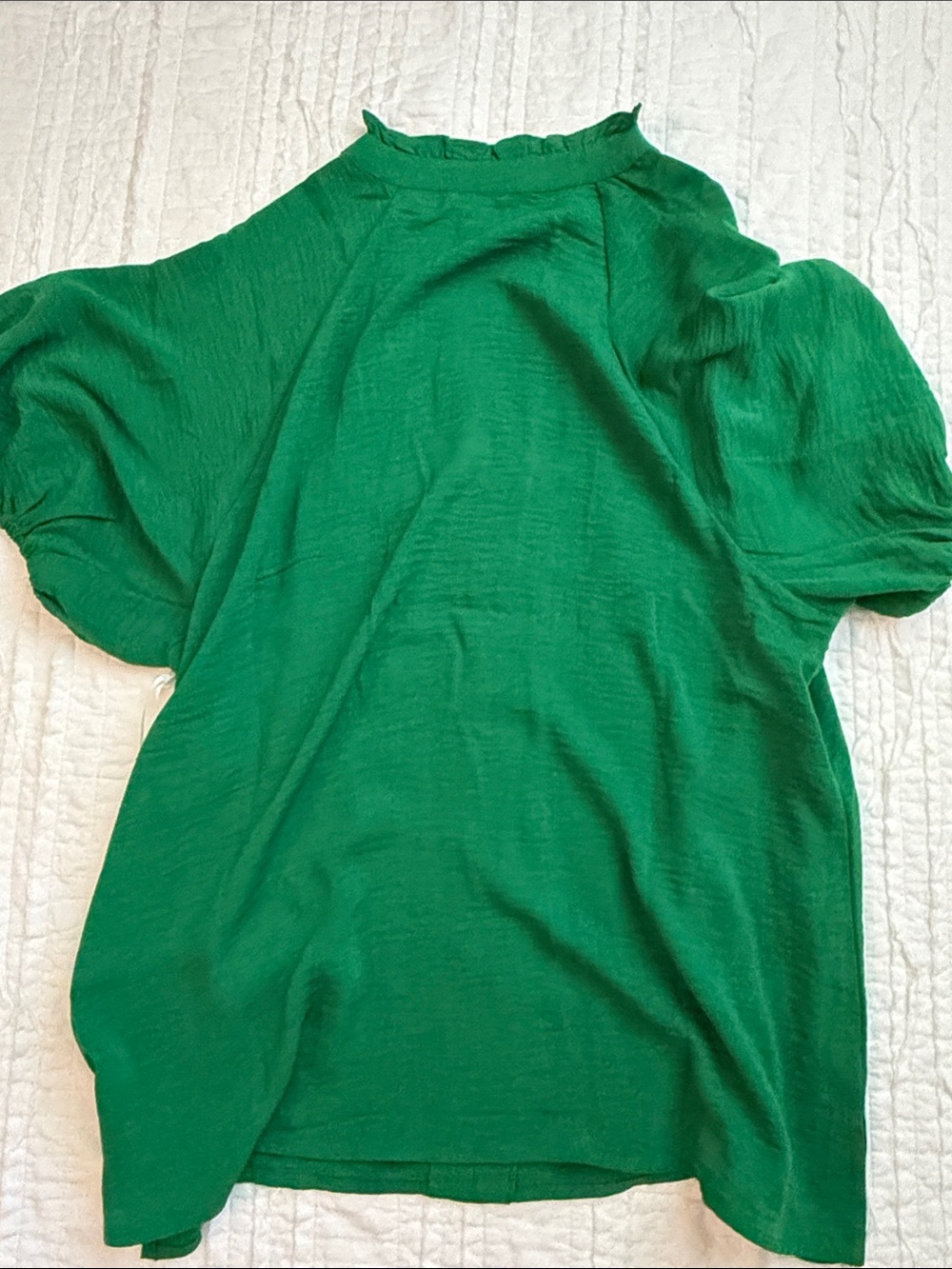 CeCe Emerald Green Ruffle-Trim Short Sleeve Blouse - Picture 4 of 4